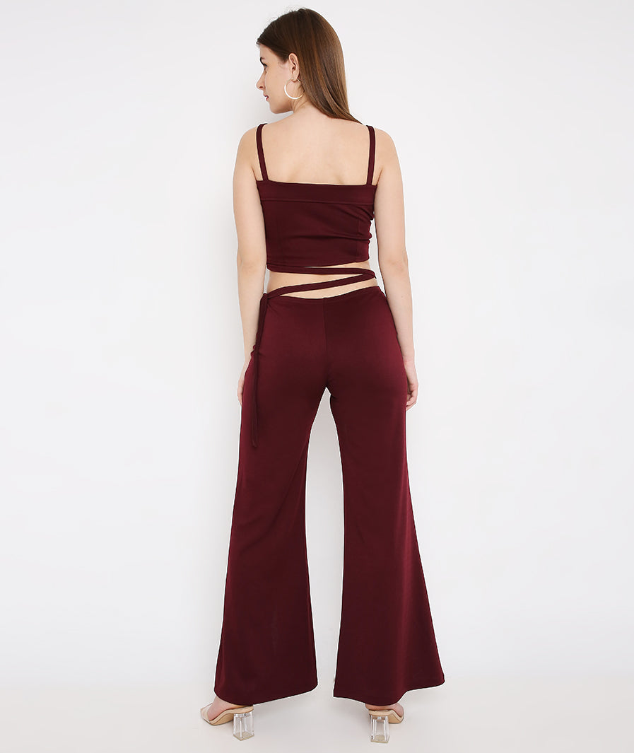 Wine Tie Up Crop Top